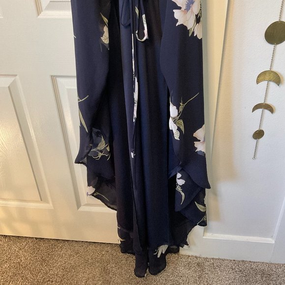 Lulus - Navy and White - Floral High-Low Wrap Dress - Size Large - Picture 6 of 13